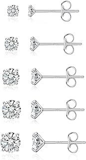 S925 Sterling Silver Stud Earrings for Women Men Small Stud Earrings Set for Multiple Piercing Hypoallergenic Ball Cubic Zirconia Stud Pearl Earrings for Girls 3/4/5/6/7mm Stackable Studs Women Gift