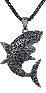 Shark Necklace 925 Sterling Silver Black Shark Pendant Ocean Jewelry Shark Gifts for Women Man