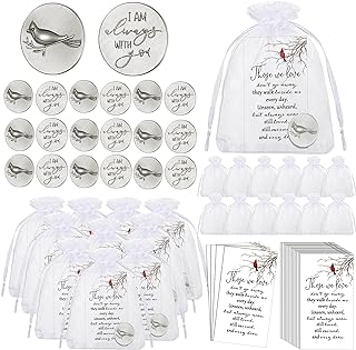 Cardinal Memorial Angel Sign Coins Set Include Cardinal Funeral Pocket Token Cardinal Sign Poem Cards and White Organza Bags for Angel Charms Wedding Funeral Memory Presents Family Friends (300 Pcs)