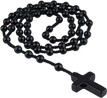 Nupuyai Natural Gemstone Cross Stone Pendant Necklace Amulet Healing Crystal Beads Long Braided Necklace for Women Men