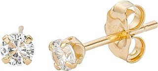 8mm Cubic Zirconia Solid 14k Yellow Gold Stud Earrings with Pushback Closure, Hypoallergenic Butterfly Design for Men and Women