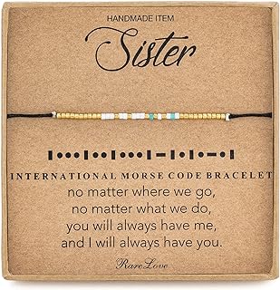 RareLove Sister Morse Code Beaded Bracelet Sister Birthday Gifts from Sister Long Distance Friendship Christmas Gifts Waterproof Gold Blue White Tiny Pony Seed Beads Black String