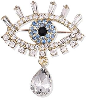 Pin Clasp Evil Eye Brooch with Rhinestone Crystal Details, Ideal for Women, Lucky Charm Style, Perfect for Wedding or Party Accessories