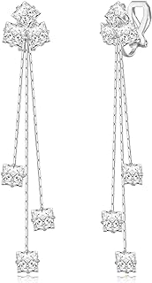 YOQUCOL Women Cubic Zirconia Crystal Long Drop Dangle Clip On Earrings For Not Pierced Gils