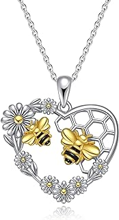 Delicate Sterling Silver Mother-Daughter Bee Pendant Necklace, No-Gem Design, Ideal for Women, Bee and Sunflower Motif