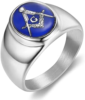 Gold-Plated Stainless Steel Freemason Wedding Ring for Men and Women, Blue G Lodge Master Mason Shape, Classic Design without Gemstone