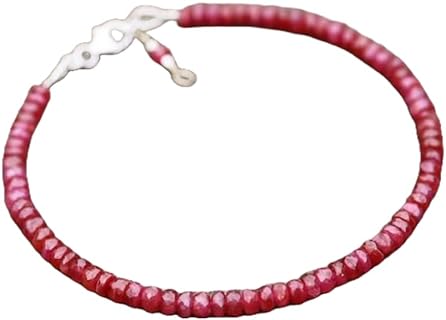 Silver-Plated Clasp, Longido Ruby Bead Bracelet, Link Style, for Men and Women, Rondelle Faceted Design - High-Quality Indian Brass and Stone