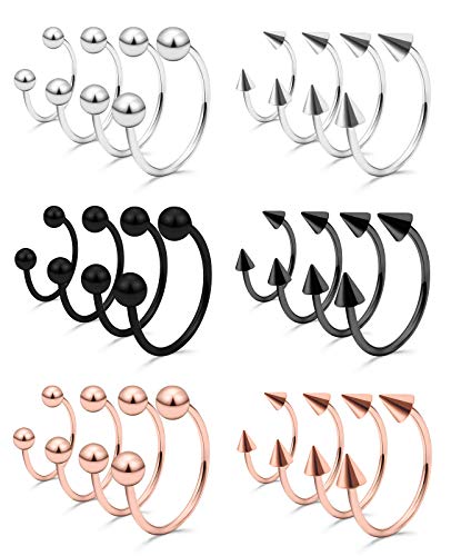 Mayhoop 40Pcs 16G Variety of Sizes Stainless Steel Horseshoe Nose Septum Rings Piercing Jewelry Cartilage Daith Helix Tragus Earring Hoop Lip Horseshoe Piercing for Women Men