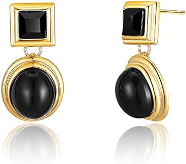 18K Gold Plated Elegant Drop Earrings with Onyx & Cubic Zirconia for Women & Teens - Hypoallergenic, La Pousette Back Finding - Ideal Gift