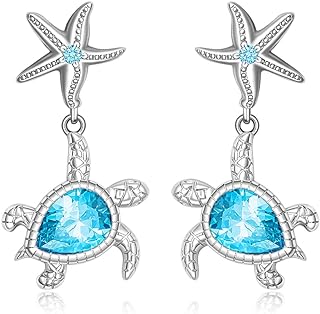 Sterling Silver Turtle Stud Earrings with Dangle Back Finding and Cubic Zirconia, Perfect for Women with Love for Nature Design
