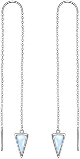 Sterling Silver Threader Drop Earrings with Triangle Created Opal Dangle for Women's Elegant Style