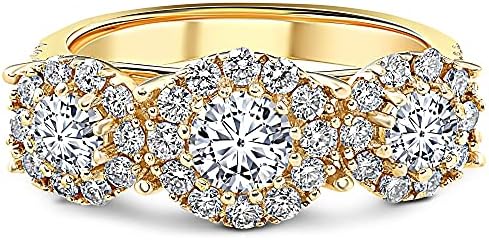 P3 POMPEII3 1 3/8 Ct Diamond Three Stone Halo Pave Engagement Ring Yellow Gold
