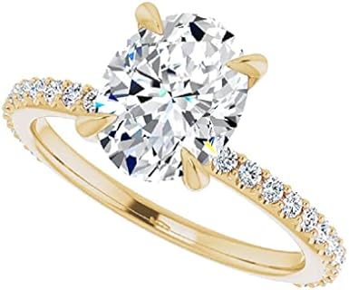 2.0 CT Oval Colorless Moissanite Engagement Ring, Wedding Bridal Ring, Eternity Solid 10K Yellow Gold Diamond Solitaire 4-Prong Anniversary Promise Ring for Her