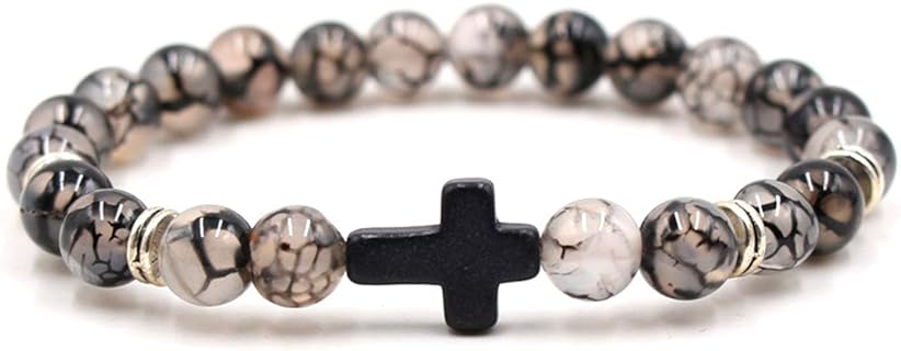 Cross Bead Bracelet Lava Rock Bracelets for Men Essential Oil Diffuser Bracelet Black Obsidian Bracelet Turquoise Stone Stretch Bracelet Stretch Bracelet Summer Jewelry Birthday Gifts for Boys