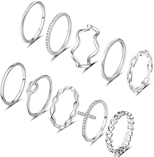 10PCS 14K Gold Plated Stacking Rings for Women Thumb Stackable Knuckle Band Rings Plain Twist Thin Joint Finger Wedding Gold Ring Set for Teen Girls Size 4 to 11