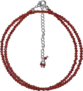 Natural Carnelian Beads Necklace, 2.5 mm Beads Size, Delicate Necklace with Energy Healing Crystals, Silver Plated Chain, Gift for Her, Gemstone Jewelry 18 inch