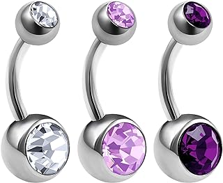 3Pcs Titanium G23 14g Belly Button Rings Piercing Jewelry navel Ear Lobe Earring 8mm 5mm Crystal Ball More Choices