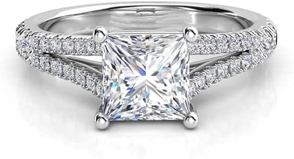White Gold Platinum-Plated Blocaci Princess Cut Moissanite Engagement Ring for Women - Available in 10K, 14K, 18K Gold Settings