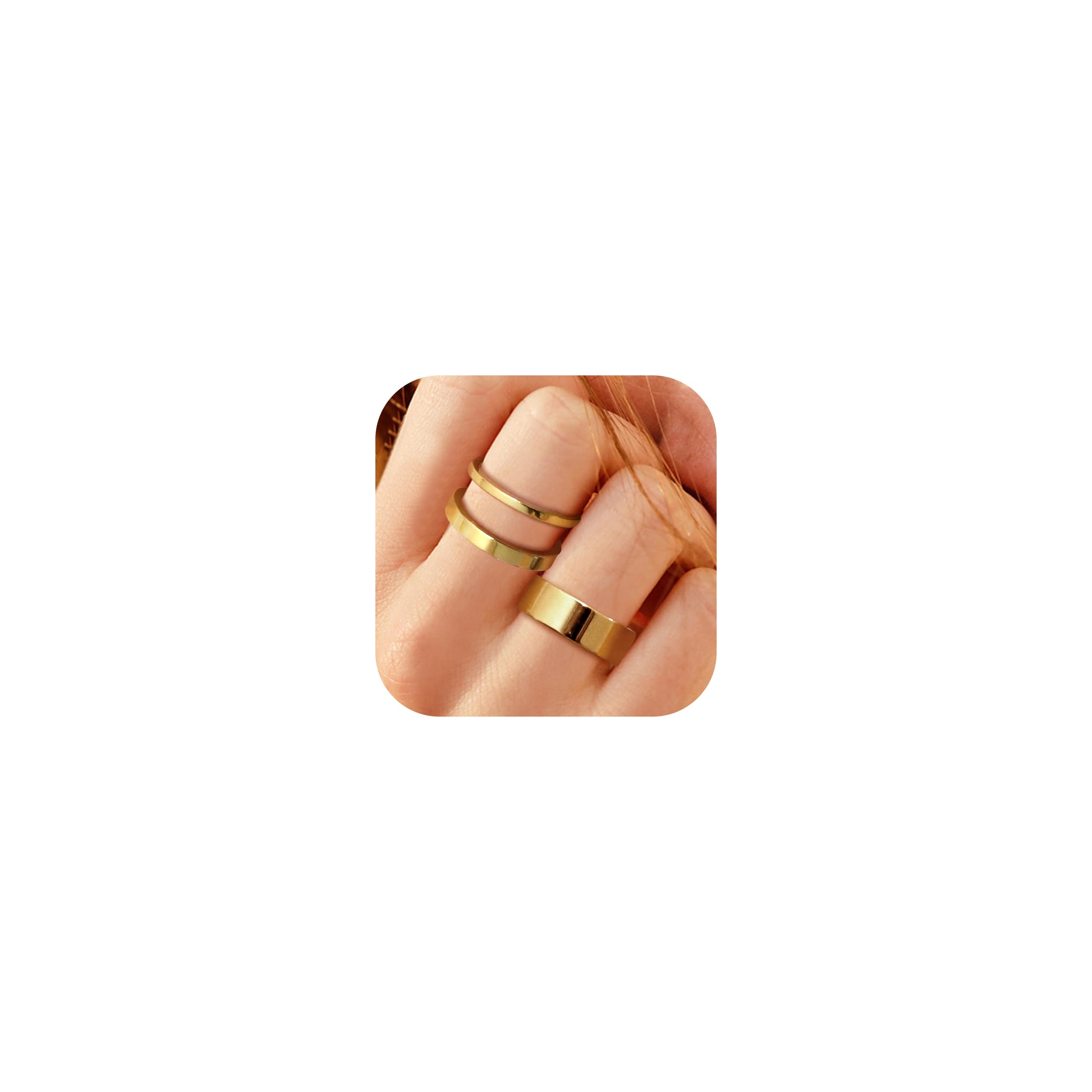 Florideco 14K Gold Filled Rings for Women Plain Gold Band Rings Gold Stackable Ring Set Pinky Cigar Ring Non Tarnish Comfort Fit Size 5 to 10 1.5mm 3mm 6.5mm