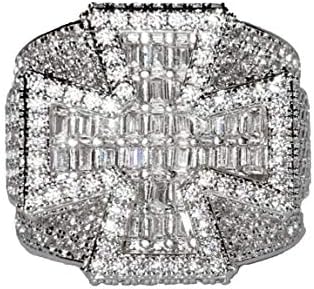 BAGUETTE CROSS Rhodium Finish CZ Iced Out Ring for Men Hip Hop - MEN'S CZ RING, PERFECT RING, WEDDING RINGS, PROMISE RING, CZ ENGAGEMENT RING, WEDDING BANDS Size 6-10