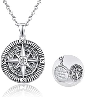 KINGWHYTE 925 Sterling Silver Locket Necklace Compass Photo Locket Memory Pendant Necklace for Women Men Girls - 18" + 2" Silver Chain…