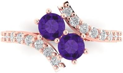 1.98 ct Round Cut Natural Amethyst Engagement Ring with 14k Rose Gold Accents, Luxurious Solitaire Wedding Bridal Promise Ring, Size 3.5