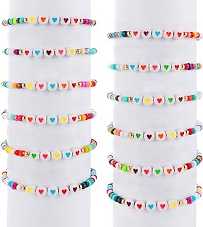 Lobster Claw Clasp Beaded Friendship Bracelets with Bead Chain and Love Heart Design for Women