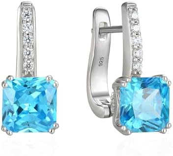 Princess-Cut Created Aquamarine U-Shaped Hoop Earrings in 925 Sterling Silver for Women - Timeless Huggie Design Jewelry