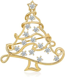Christams Tree Brooch Pin Corsage, Sweater Dress Shawl Jewelry Accessory Decor for Birthday Party Christmas Gift, Gold (Style 1)