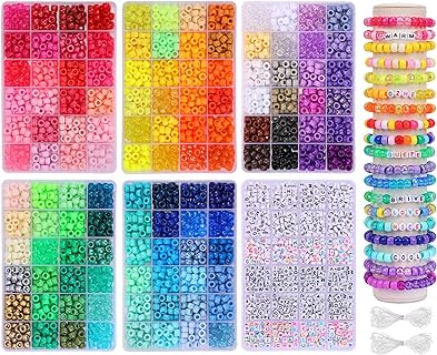 Quefe 4680pcs Pony Beads Friendship Bracelets Making Kit, 120 Colors Kandi Beads Set for Jewelry Making, 3840pcs Plastic Rainbow Bead and 840pcs Letter Beads for Girls Gift, Necklace and Craft