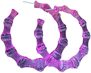 80s & 90s Large Purple Bamboo Hip-Hop Hoop Earrings, Fashion Statement Jewelry with Zinc Clasp, Lightweight Design