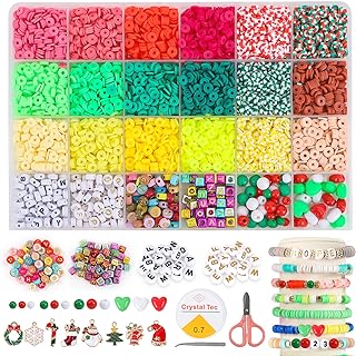 QUEFE Christmas Clay Beads for Bracelet Making, 18 Colors Polymer Clay Beads Spacer Beads Kit, Jewelry Making Kit with Heishi Beads and Elastic Strings,Christmas Crafts Gift for Girls Ages 6-12