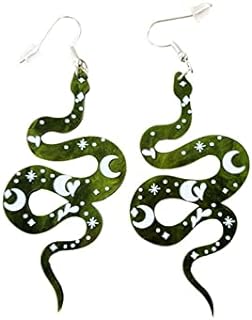 Snake Earrings for Women Girls Unique Funny Green Acrylic Moon Pattern Snake Shaped Dangle Drop Weird Earrings
