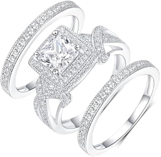 Splendid Square Halo Engagement Ring with Zircon Gems in White Gold Plate, Designed for Women, Sized 5