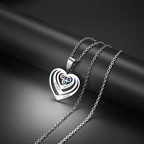 Custom Name Necklace Heart Pendant with 1-5 Names and Birthstone 925 Sterling Silver 18K Gold Plated Personalized Name Plate Birth Stone Necklaces BFF Family Necklace