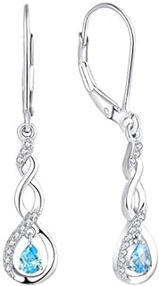 Lever-Back Aquamarine Drop Earrings in Sterling Silver for Women, Twisted Infinity Design with Pink Tourmaline Gemstones