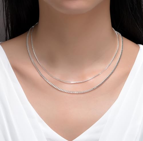 925 Sterling Silver Chain Necklaces for Women Trendy,Dainty Box Layered Chain Necklaces Set