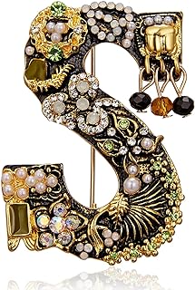 Women's Custom Letter Initial Crystal Brooch Pin with Pearls in Colorful Enamel Zinc Alloy Design - Perfect Gift for Any Occasion