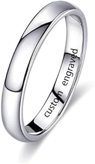 Personalized Silver Band Ring: Custom Engraved Wedding Jewelry for Him & Her, Size 7, Classic Design, Highly Durable and Hypoallergenic, Ideal Gift for Any Occasion
