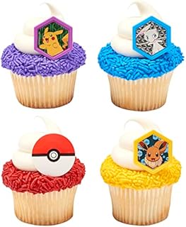 DecoPac Pokémon I Choose You Rings, Cupcake Decorations With Pikachu, Eevee, Mew, and Poké Ball, Multicolored Food Safe Cake Toppers – 24 Pack