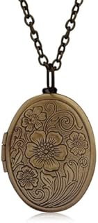 Vintage Engraved Flower Locket Picture Pendant Necklace for Women