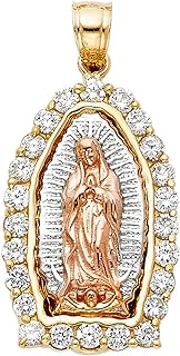 14k Yellow, White, & Rose Gold Cubic Zirconia Our Lady of Guadalupe Pendant Necklace for Women with Other-Clasp-Type, No Gemstone Design