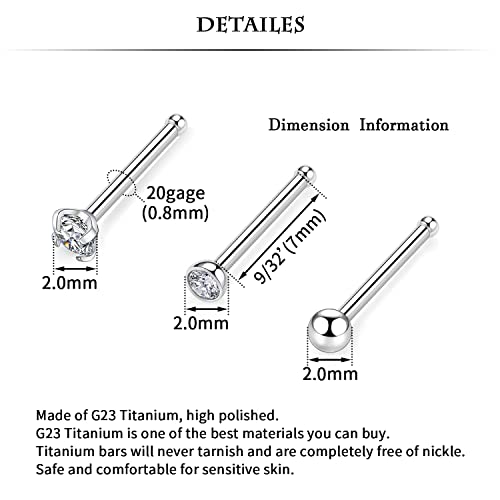 6pcs/4pcs 20g Nose Rings Studs Nose Screw G23 Titanium Nose Rings Hoop Hypoallergenic Nostril Nose Piercing Jewelry for Women Men L/Screw/Straight Shape