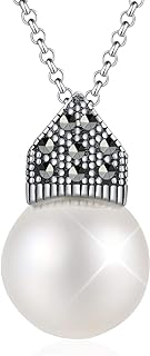 Gifts S925 Sterling Silver Simulated Pearl Neclace Large Shell Pearl Pendant Necklace, Handmade Natural Jewelry Gifts for Women Girls Mother Mom Wife Her