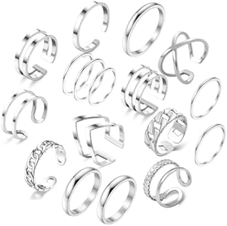 PINCHUAN 15/17 PCS Silver Knuckle Rings for Women Stainless Steel Rings Set Silver Stackable Rings Midi Ring Knuckle Rings Adjustable Knuckle Stackable Rings Midi Ring Set Silver Rings for Women Set