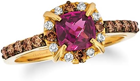 LeVian Women's 2/5 Carat Diamond & 0.90 Carat Cushion Cut Garnet Halo Engagement Ring in 14K Yellow Gold, Ring Size 5 to 10, Featuring White Diamond Gemstone
