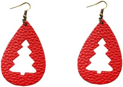 Leather Teardrop Christmas Tree Earrings with French Wire Back for Women - Lightweight Statement Dangle Design, Nickel-Free, Perfect for Holidays