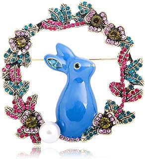 Christmas Wreath Brooch with Cubic Zirconia Gems for Women and Girls - Cute Rhinestone Flower Rabbit Design