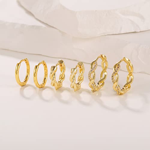 Senteria Small Gold Hoop Earrings for Women 3 Pairs 925 Sterling Silver 14K Gold Plated Small Huggie Hoop Earrings Set for Girls (13mm 15mm 20mm)