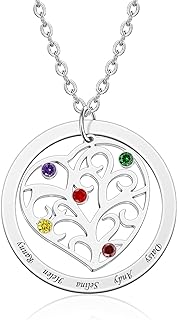 Lobster Clasp Cubic Zirconia Tree of Life Pendant on Cable Chain: Customizable BAUMA AUTO Family Necklace for Women/Mother's Day
